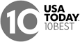 The image is a logo with "10" in a circle and text "USA TODAY 10BEST" next to it, indicating a ranking or list feature.